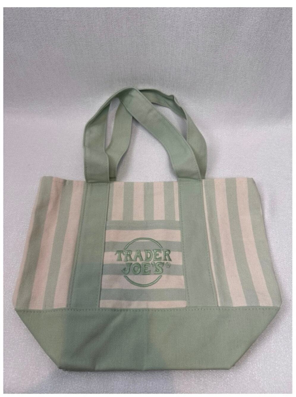 Seafoam Green and Beige Striped Mini Canvas Tote Bag 2026 Trader Joe’s